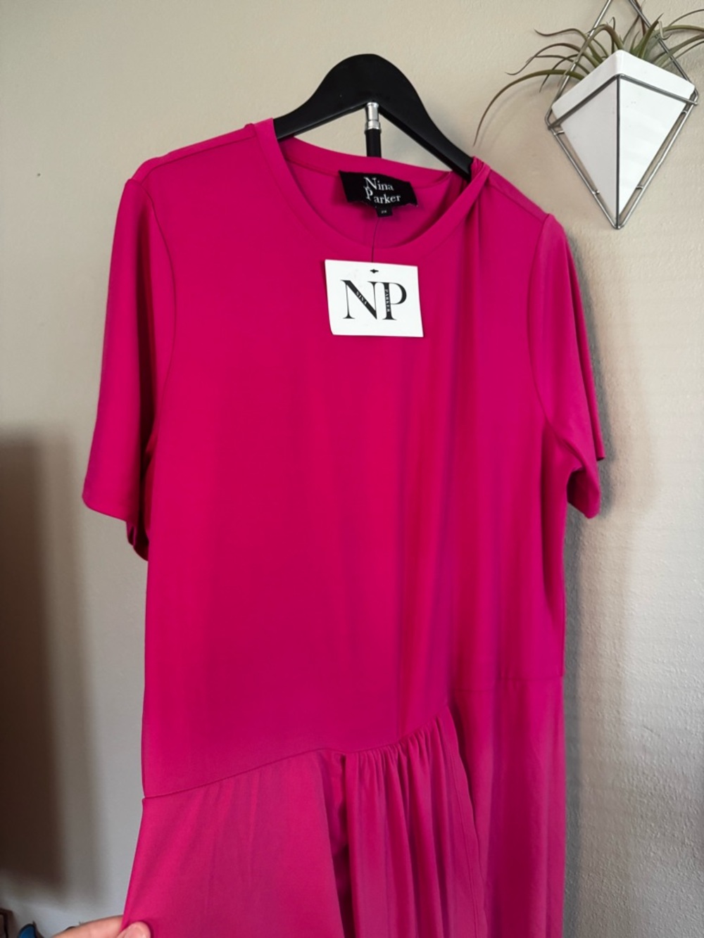 Parker Asymmetric Dress in Bright Magenta - Picture 3 of 4